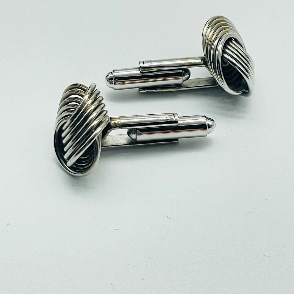 Vintage Silver Tone Cufflinks Classic Love Knot Mens Formal